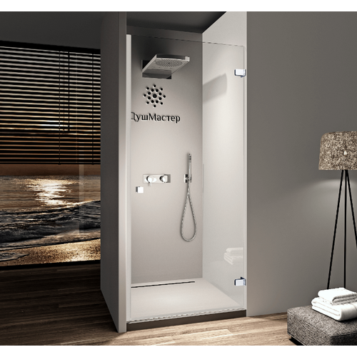 Дверь стеклянная толщиной 6мм из прозрачного стекла от компании ДушМастер шириной 77 см