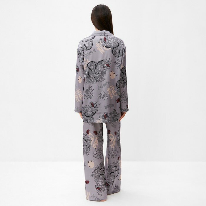 Пижама женская (рубашка и брюки) KAFTAN "Дракон", размер 44-46, серый - фотография № 5