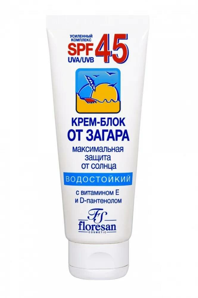 Картинки Floresan Водостойкий Крем-блок от загара SPF 45 с витамином Е и D-пантенолом 60мл