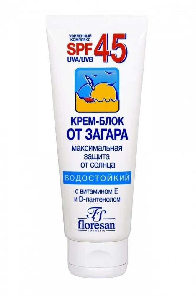 Floresan Водостойкий Крем-блок от загара SPF 45 с витамином Е и D-пантенолом 60мл