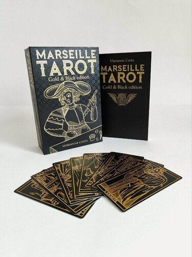 Изображение товара Карты Таро Марсельское Золото на черном, 78 шт c книгой, подарочный набор
