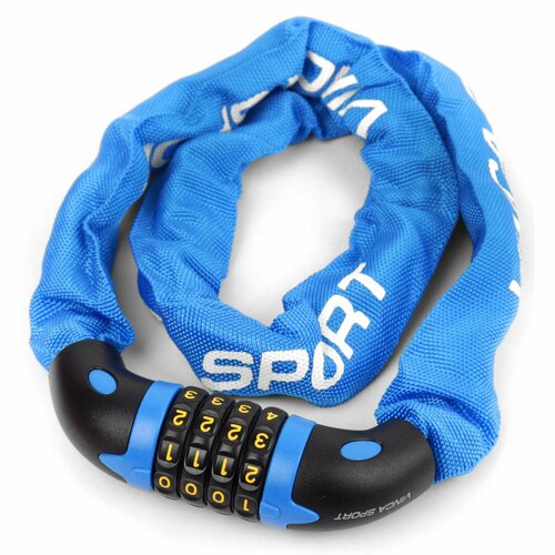 VS 769 blue. Замок-цепь велосипедный, кодовый 6*1000мм, голубая оплетка, инд. уп. Vinca Sport