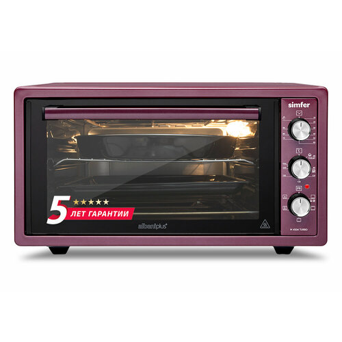 Мини-печь Simfer 5 режимов работы конвекция 45 литров 2 противня хромированная решетка подсветка эмалированная внутренняя поверхность 5 лет гарантии фиолетовый 1886100₽
