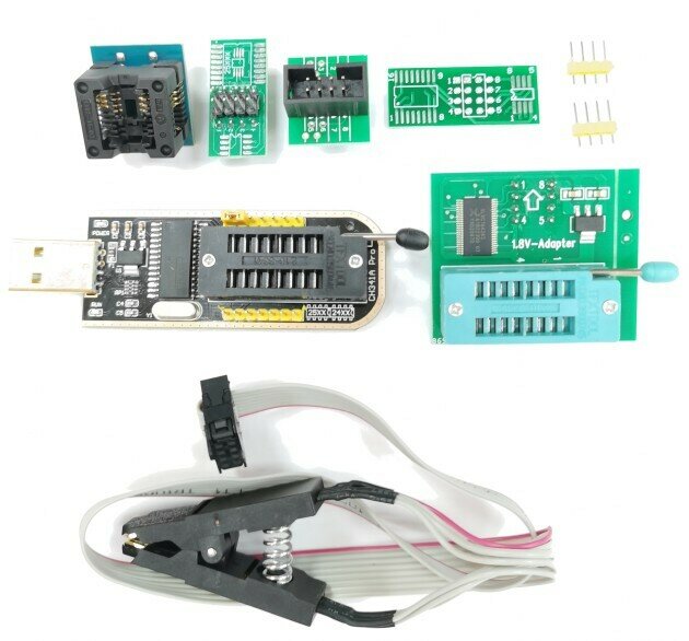 Программатор CH341A Flash EEPROM 24-25 + BIOS + зажимы