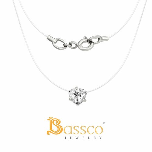 Колье Bassco BASSCO, Серебряное колье на леске с фианитом, колье невидимка, серебро родированное 925., серебро, 925 проба, родирование, фианит, длина 38 см., белый