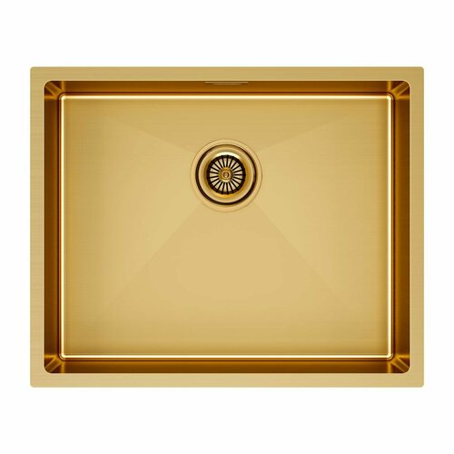 фото Мойка для кухни из нержавеющей стали paulmark next 54 uni, 540х440 мм, pvd покрытие, универсальный монтаж, цвет брашированное золото, сифон в комплекте