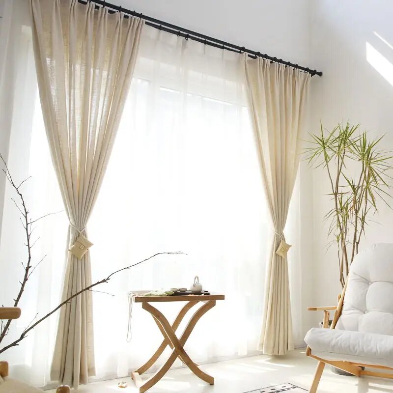 Льняные шторы, цвет и размер в ассортименте, 01 Pure color linen, 1 pcs W250xH265cm, 1. Hook top — фото 1