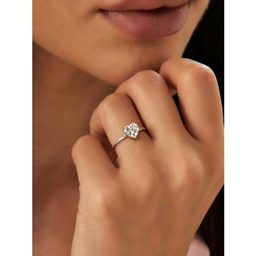 Кольцо SKAZKA Natali Romanovoi, серебро, 925 проба, родирование, фианит, размер 19, серебристый, бесцветный