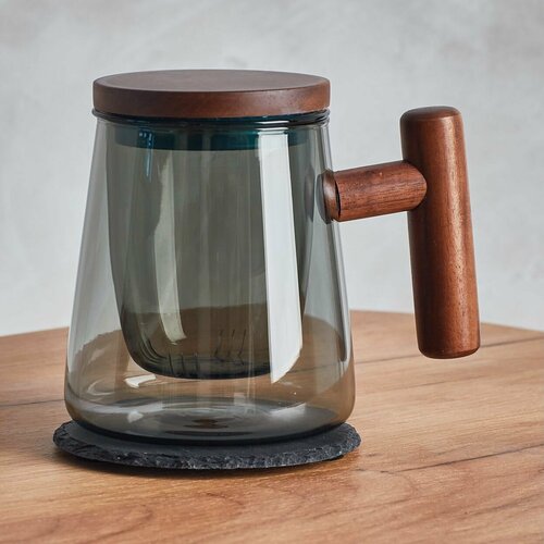 Кружка заварочная прозрачная с крышкой и ситечком для чая, 400 мл