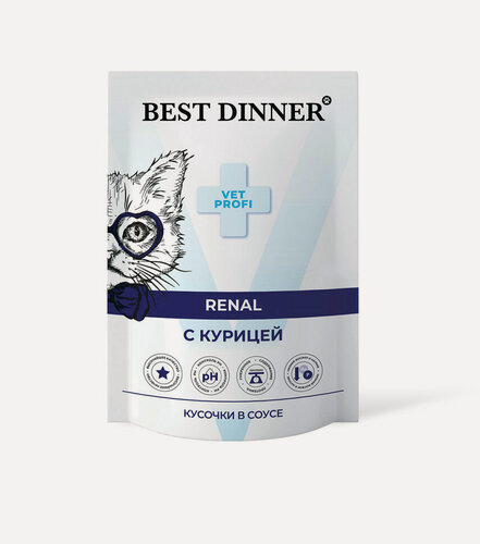 Изображение товара Влажный корм для кошек Best Dinner Exclusive Vet Profi Renal для профилактики заболеваний почек, с курицей - 85г х 24шт