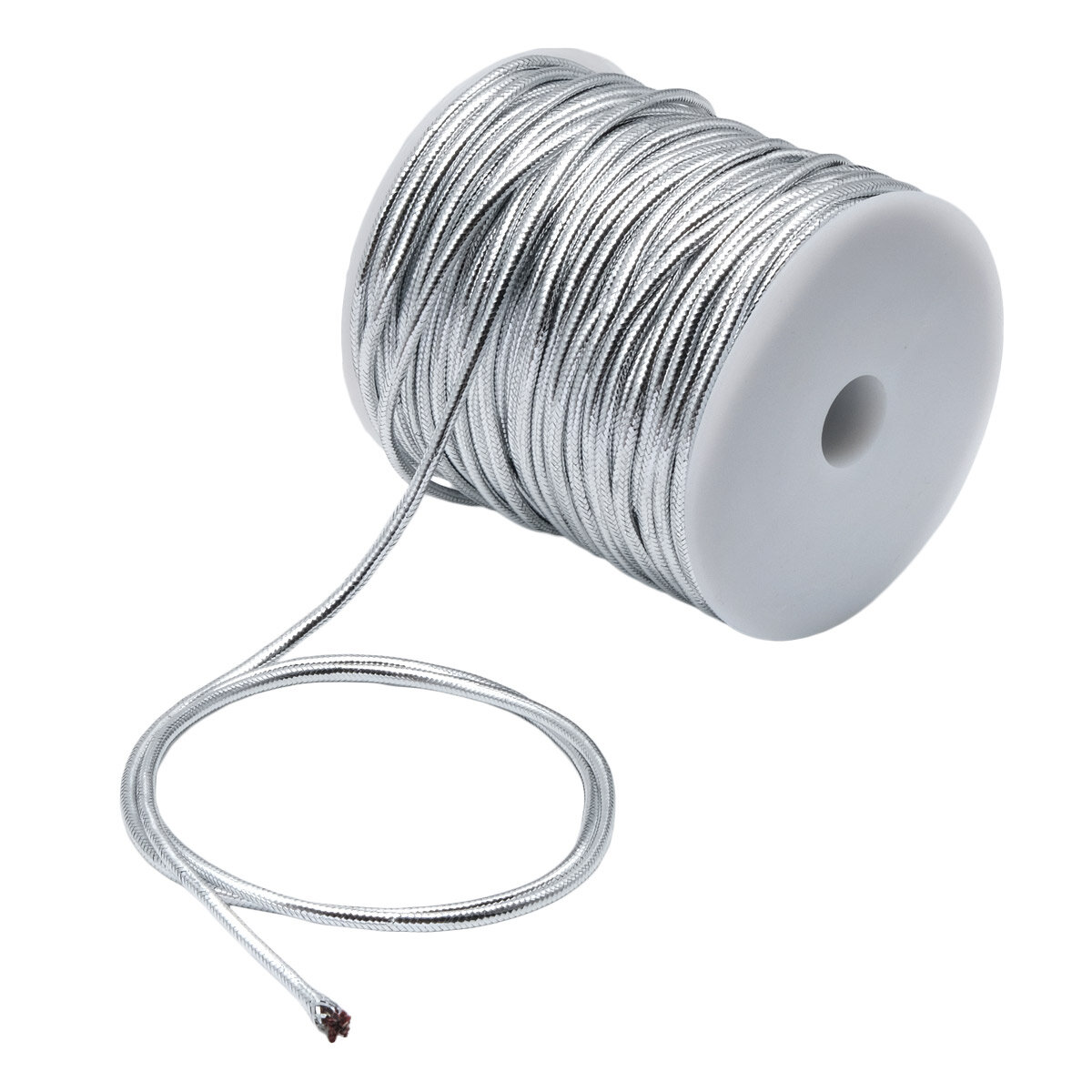 Шнур декоративный плетеный 3 мм*50 м для рукоделия и шитья люрекс Айрис (серебро)