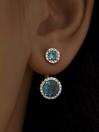 Изображение товара Серьги пусеты, с подвесками, серебро, 925 проба, родирование, топаз, фианит