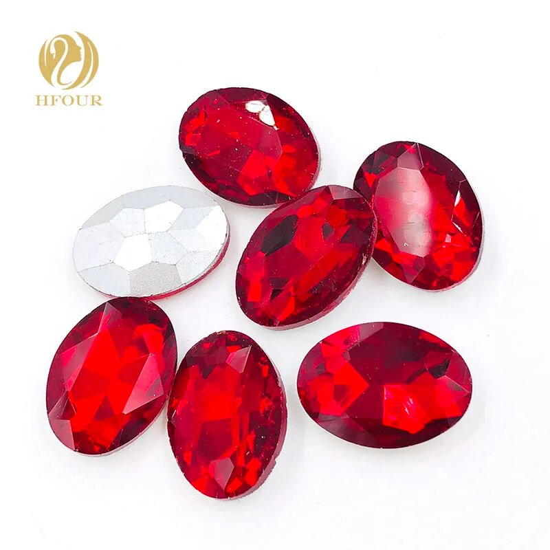 Стразы стеклянные овальные для декорирования 10x14mm 30pcs Красный