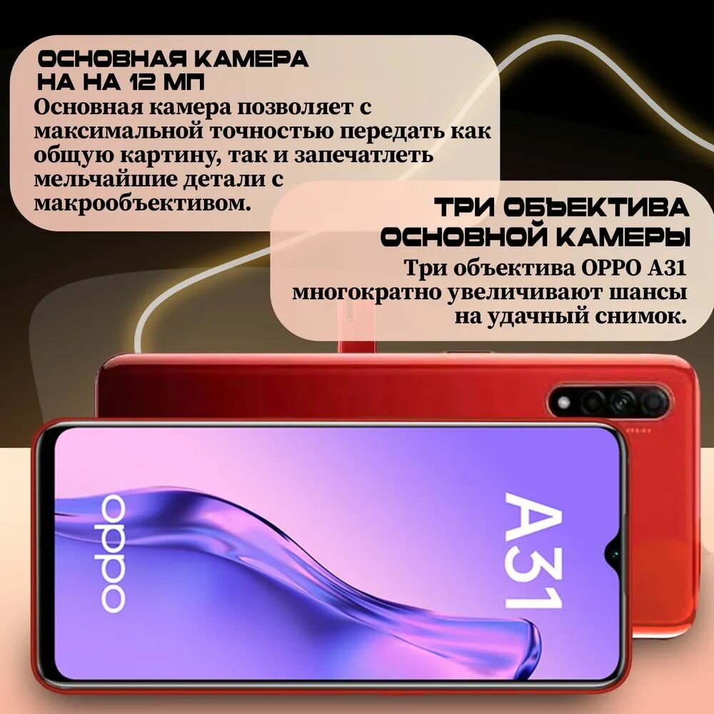 Смартфон Oppo A 31, 3 камеры, 256GB, IPS-экран, Android 10, сканер отпечатка пальца, красный — фото 1