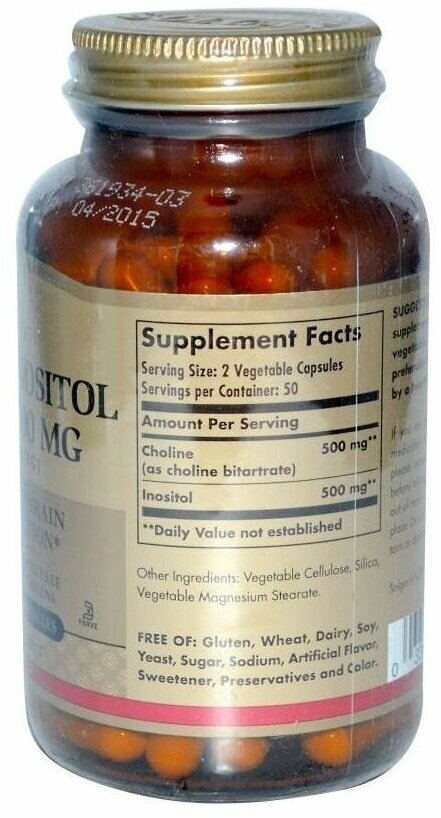 Бад Для Обмена Веществ Solgar, Choline Inositol, холин инозитол в капсулах, 100 шт.