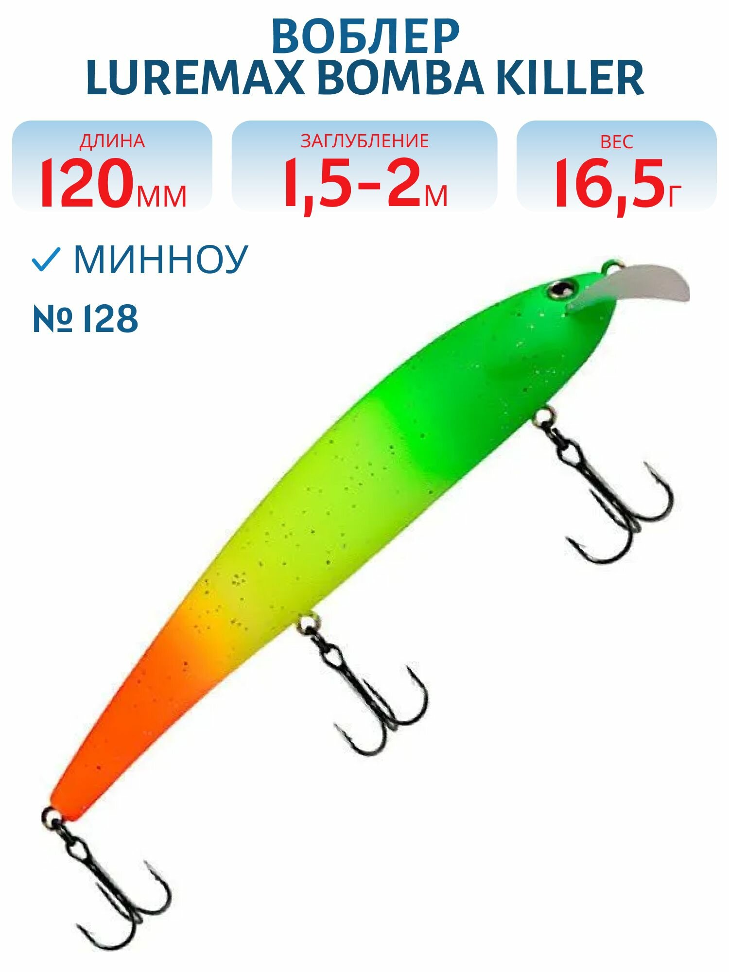 Воблер LureMax BOMBA KILLER 120FDR-128 16,5 г, плавающий