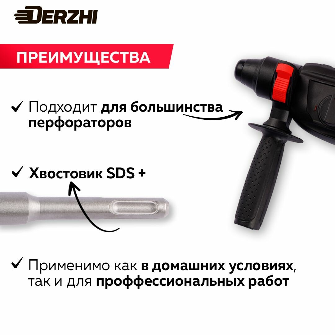 Зубило для перфораторов SDS+, канальное , инструментальная сталь, 250мм Derzhi — фото 1