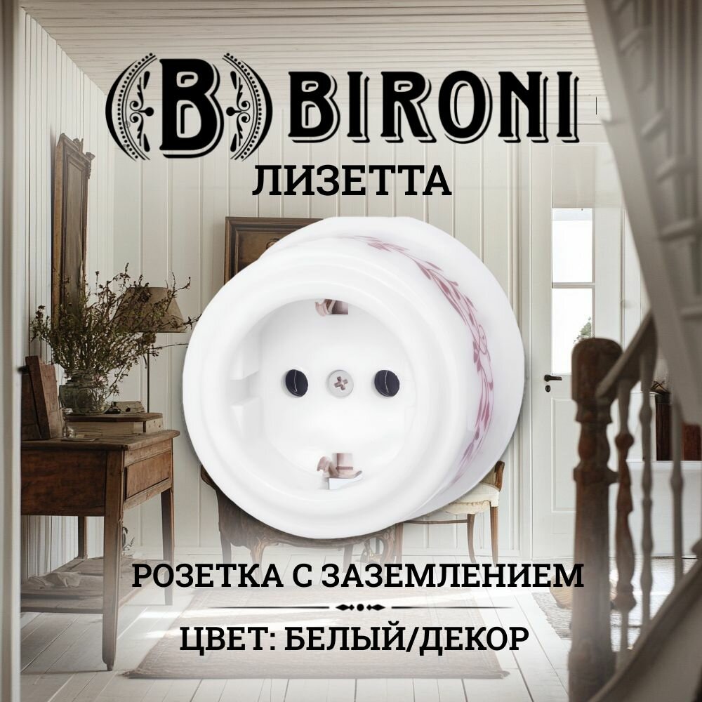 B1-101-01-D6/2 Лизетта Бел Розетка с/з, стандарт. Декор d6/2 Bironi - фото №1