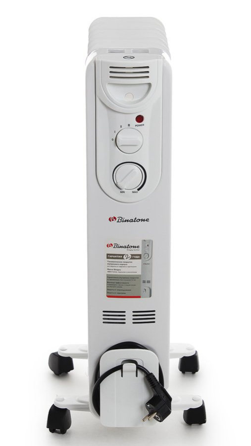 Масляные Радиаторы Масляный радиатор Binatone OR-070, 15 секций, механический, белый