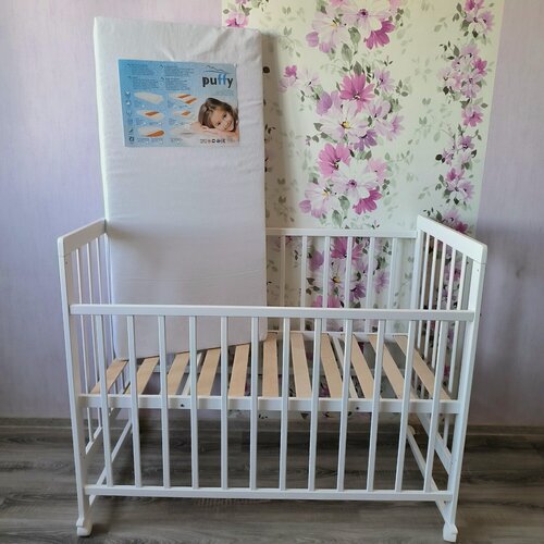 Изображение товара Кроватка Kristi колесо качалка белый + матрас ECO