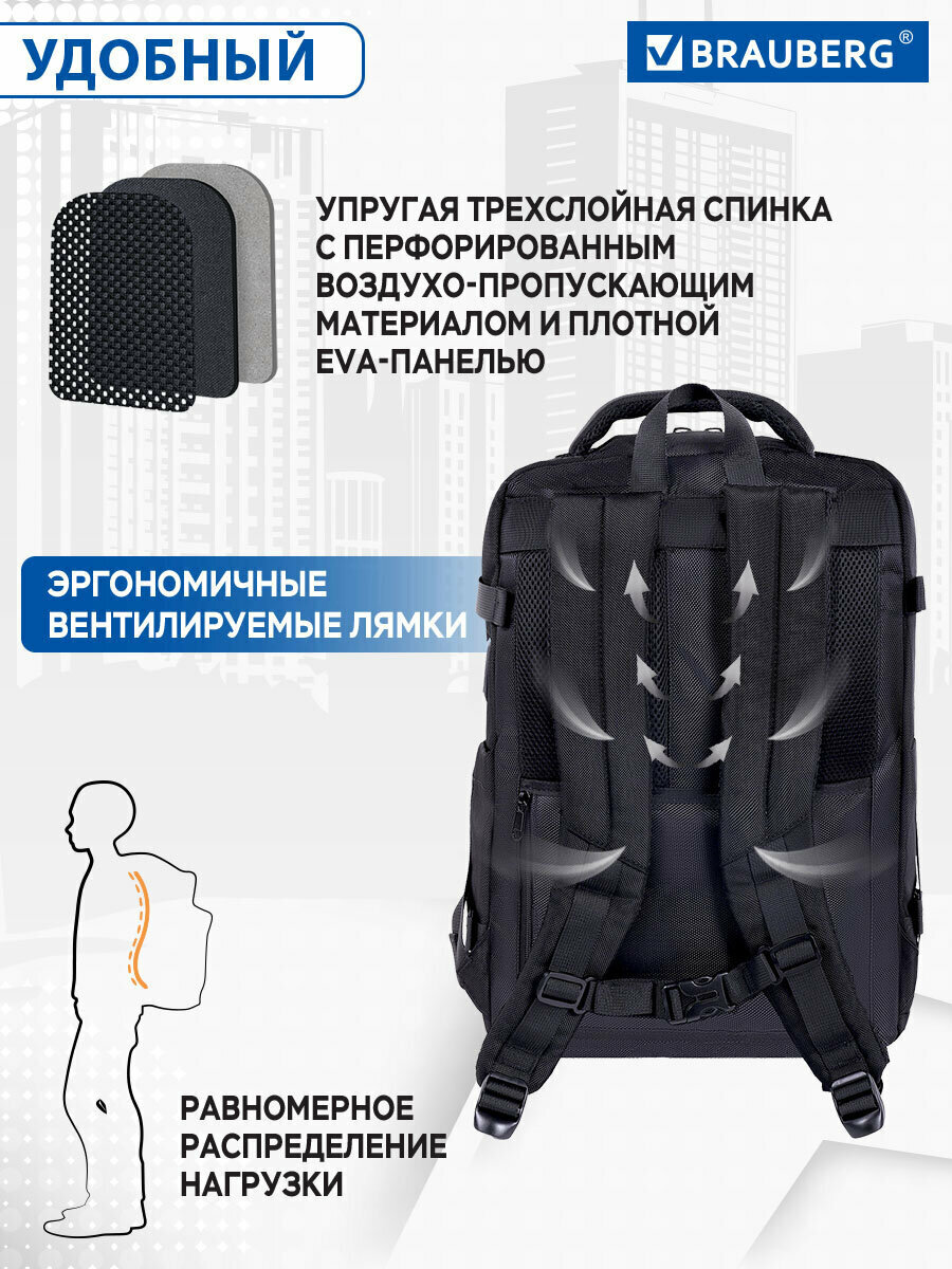 Рюкзак Brauberg Functional с отделением для ноутбука, 2 отделения, Usb-порт, Solid, 46х31х15 см, 272575 — фото 1