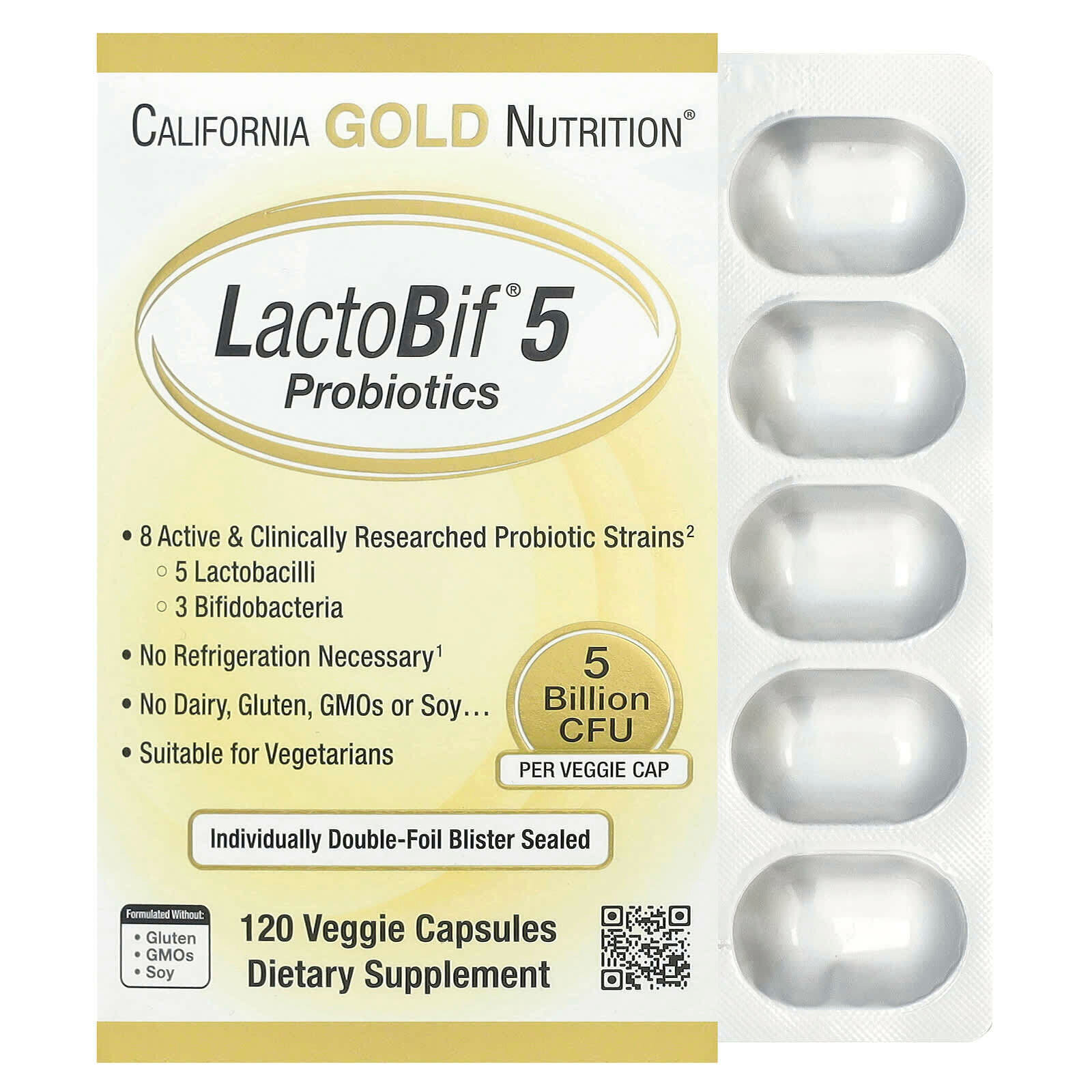 Пробиотик California Gold Nutrition "LactoBif", капсулы, 5 млрд. КОЕ, 60шт