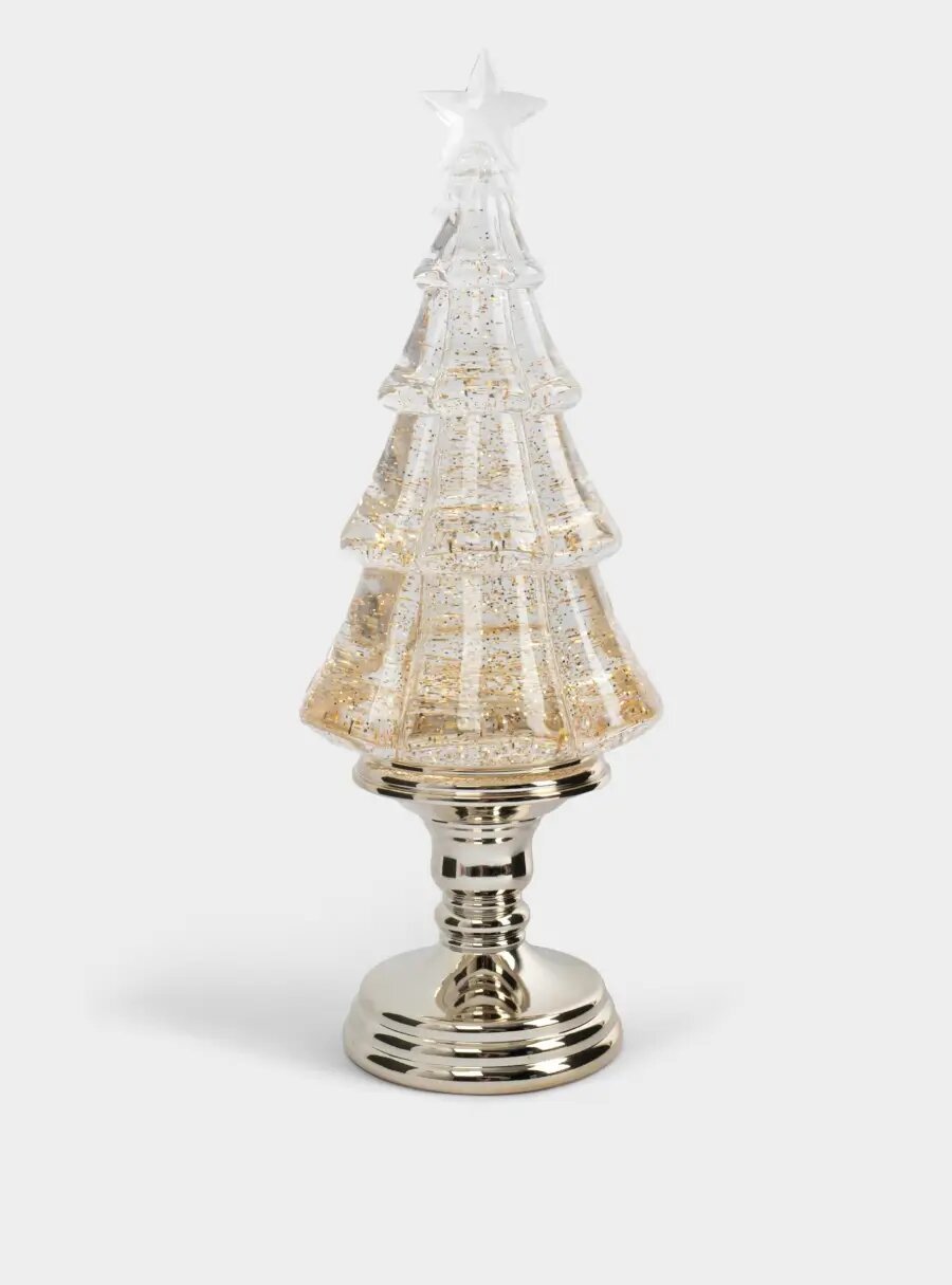 Снежный фонарь 35 см с подсветкой акрил шампань Ель с блестками Event