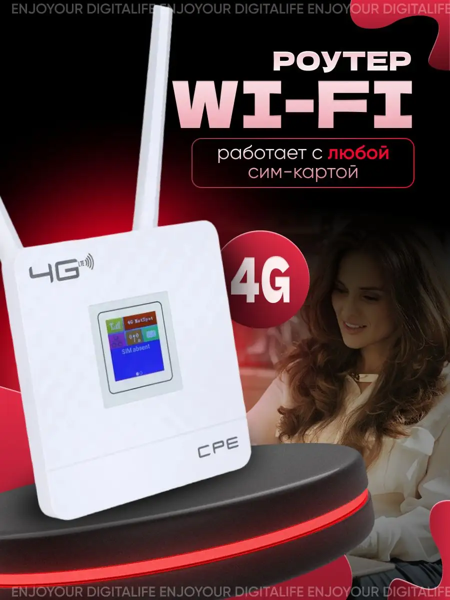 Wi-Fi-роутер с поддержкой сим-карт 4G LTE CPE с двумя внешними антеннами/цветной дисплей / порт WAN/LAN / 2.4Ггц /CPE903-3