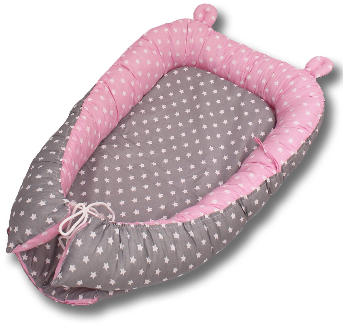 Гнездышко-кокон для новорожденных Body Pillow, расцветка "Звезды комби серо-розовые"