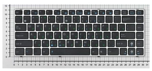 Клавиатура для ноутбука Asus UL30 K42 A42 черная с серебристой рамкой