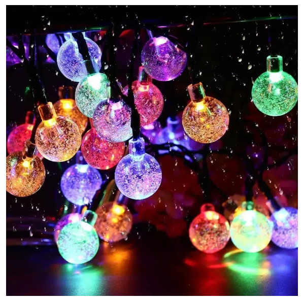 Электрогирлянда уличная шарики мультицвет с постоянным режимом свечения 10 метров \ Новогодняя гирлянда шарики\ От сети 220 В \ NewLight
