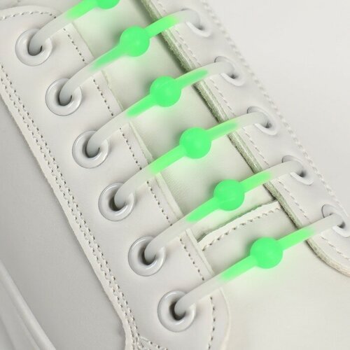 Набор шнурков для обуви «Шар», 6 шт, силиконовые, круглые, светящиеся в темноте, d = 15 мм, 6,5 см, цвет белый/зелёный неоновый