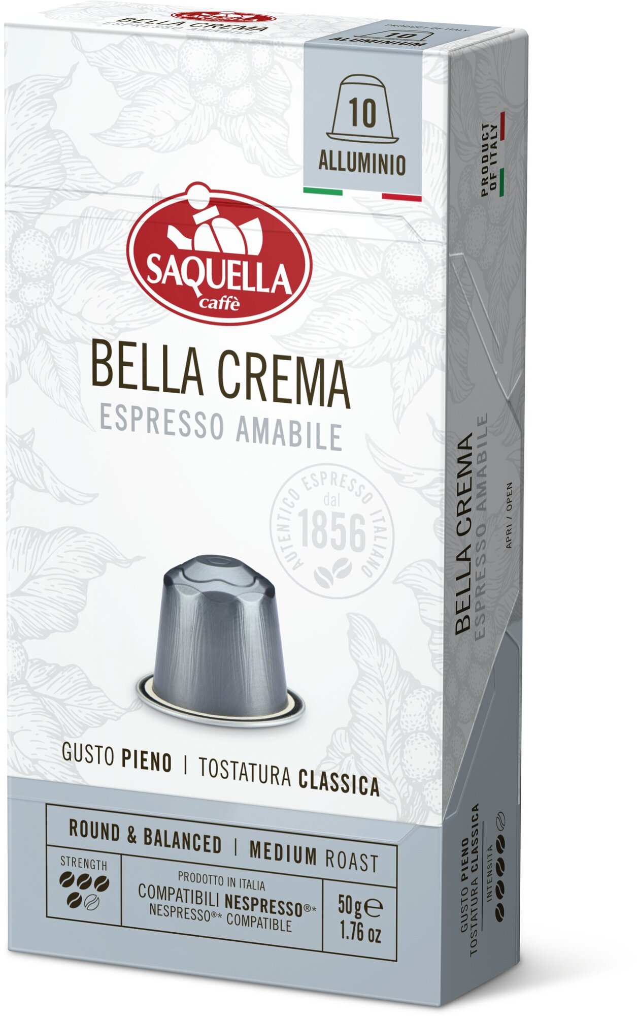 Кофе молотый SAQUELLA BAR ITALIA в капсулах Bella Crema 50гр