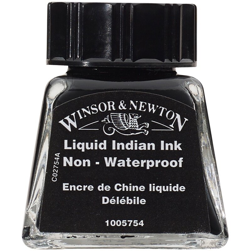 Тушь для рисования Winsor&Newton водорастворимая, черный, стеклянный флакон, 14 мл (1005754)
