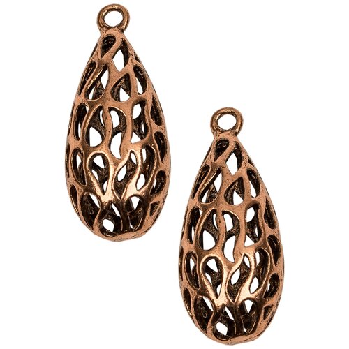 фото Набор подвесок, филигранные, капля, длина - 24 мм, толщина - 10 мм диаметр отверстия - 2 мм, материал: латунь с покрытием "старинная медь", 2 шт. kaboshon