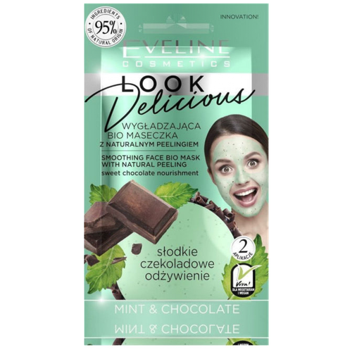 Eveline Разглаживающая bio маска для лица с натуральным скрабом Look Delicious Mint & Chocolate, 10мл
