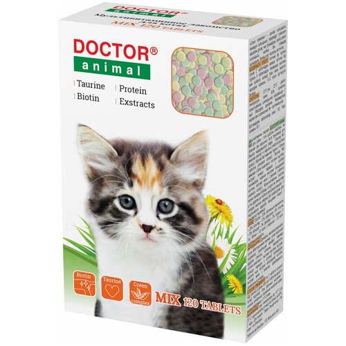 Мультивитаминное лакомство Doctor Animal Mix, для котят, 120 таблеток