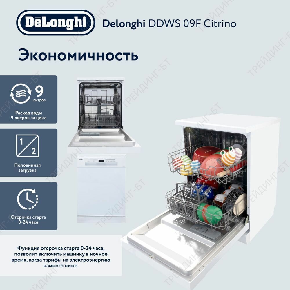 Посудомоечная машина DeLonghi DDWS09F Citrino, 12 комплектов, 6 программ