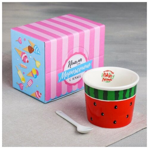 фото Набор «арбуз»: пиала для мороженого 150 мл, ложка qwen