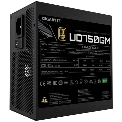 Блок питания Gigabyte ATX 750W GP-UD750GM 80+ gold 24+2x(4+4) pin APFC 120mm fan 8xSATA Cab Manag RTL