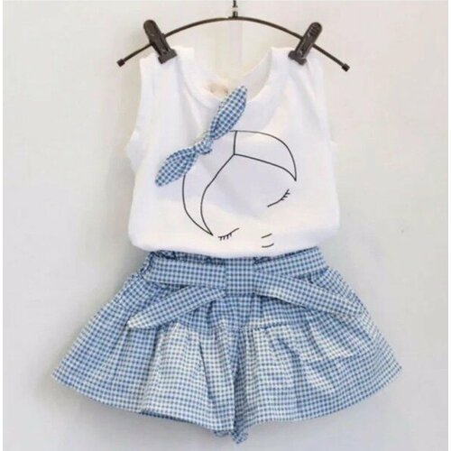 Комплект одежды , майка и юбка-шорты, повседневный стиль, размер 110, белый, голубой
