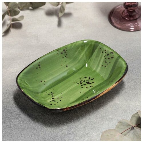 Блюдо фарфоровое прямоугольное «Бризе», 18×13 см, цвет зелёный (1шт.)