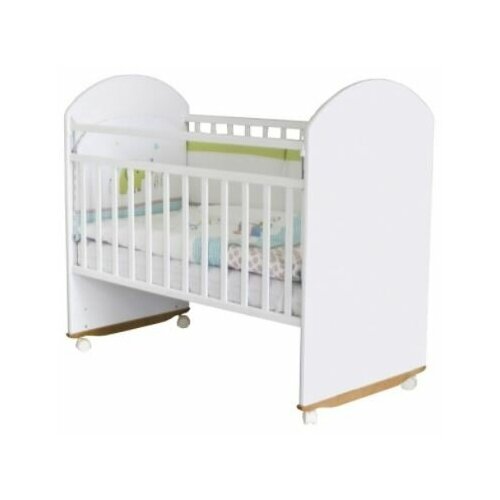 Детская кроватка-качалка на колесах 120*60 см Bellucci Азбука Кроваток (Россия), белый, деревянный, со съемной боковиной