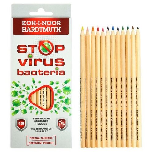 Карандаши 12 цветов Koh-I-Noor STOP VIRUS BACTERIA 3182 N, картонная упаковка, европодвес пластилин антибактериальный koh i noor stop bacteria 10 цветов 200 г европодвес 013181000000 103689