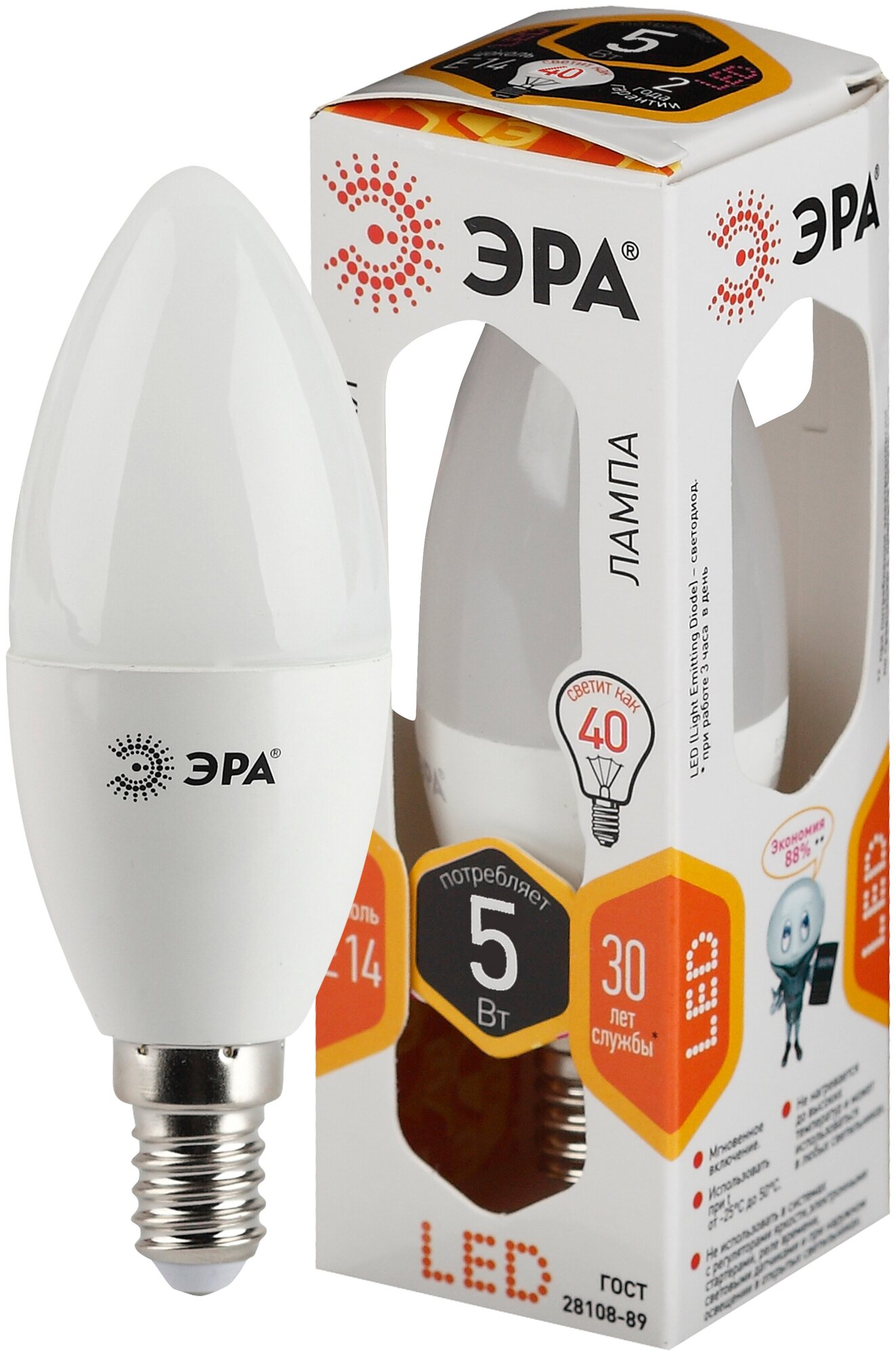 ЭРА LED B35-5W-827-E14 (диод свеча 5Вт тепл E14)