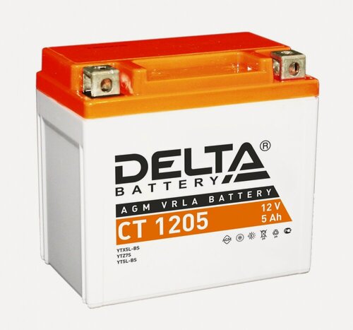 Изображение товара Аккумулятор для мотоцикла и скутера Delta CT1205 12V 5 А/ч 80 А обр. пол. залит/заряжен YTX5L-BS, YT5L-BS (114х69х109) AGM VRLA