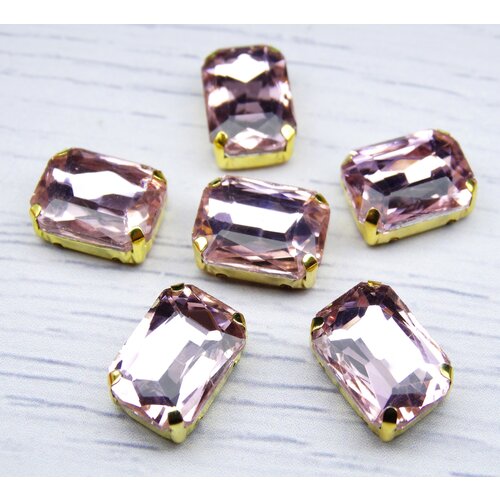 Хрустальные стразы в металлических цапах прямоугольной формы размер 10х14 мм цвет Розовый цвет оправы золото 5 штупак ПЦ005НН1014 199₽