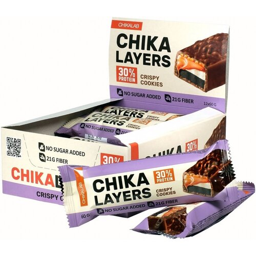 Батончики протеиновые Chikalab Chika Layers (60 г) хрустящее печенье с двойным шоколадом