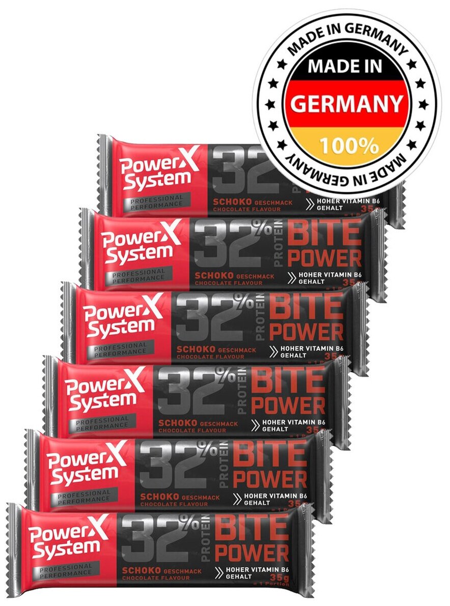 Power System Bite Power Protein Bar (Шоколад) 6х35г / Протеиновый батончик (32% белка) с коллагеном и витаминами для похудения и набора мышечной массы женщин и мужчин