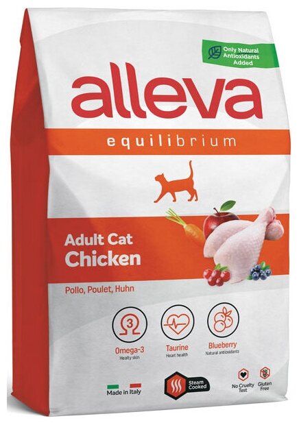 Корм Alleva Equilibrium Adult Cat Chicken для взрослых кошек, курица, 400 г